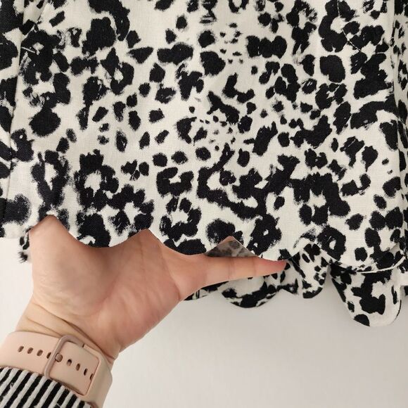 J Crew black white animal print scalloped hem chino shorts linen blend size 4 - Picture 2 of 6